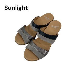 Dansko Theresa Womens Leather Double Strap Sandals Black/Gray SZ 38 Block heels